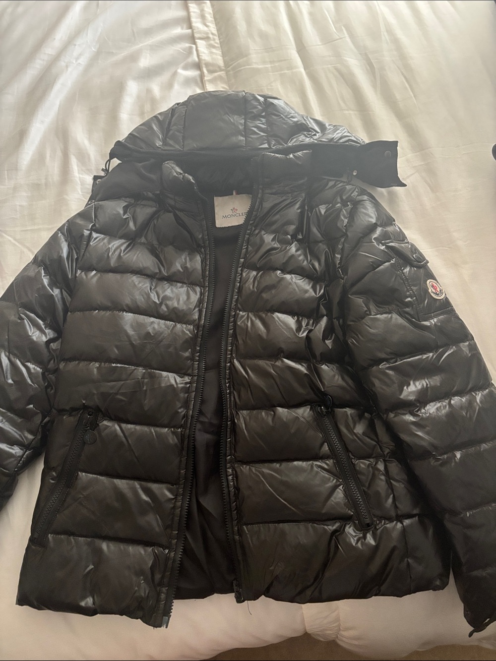 Moncler Black Shiny Quilted Down Puffer Jacket with Hood